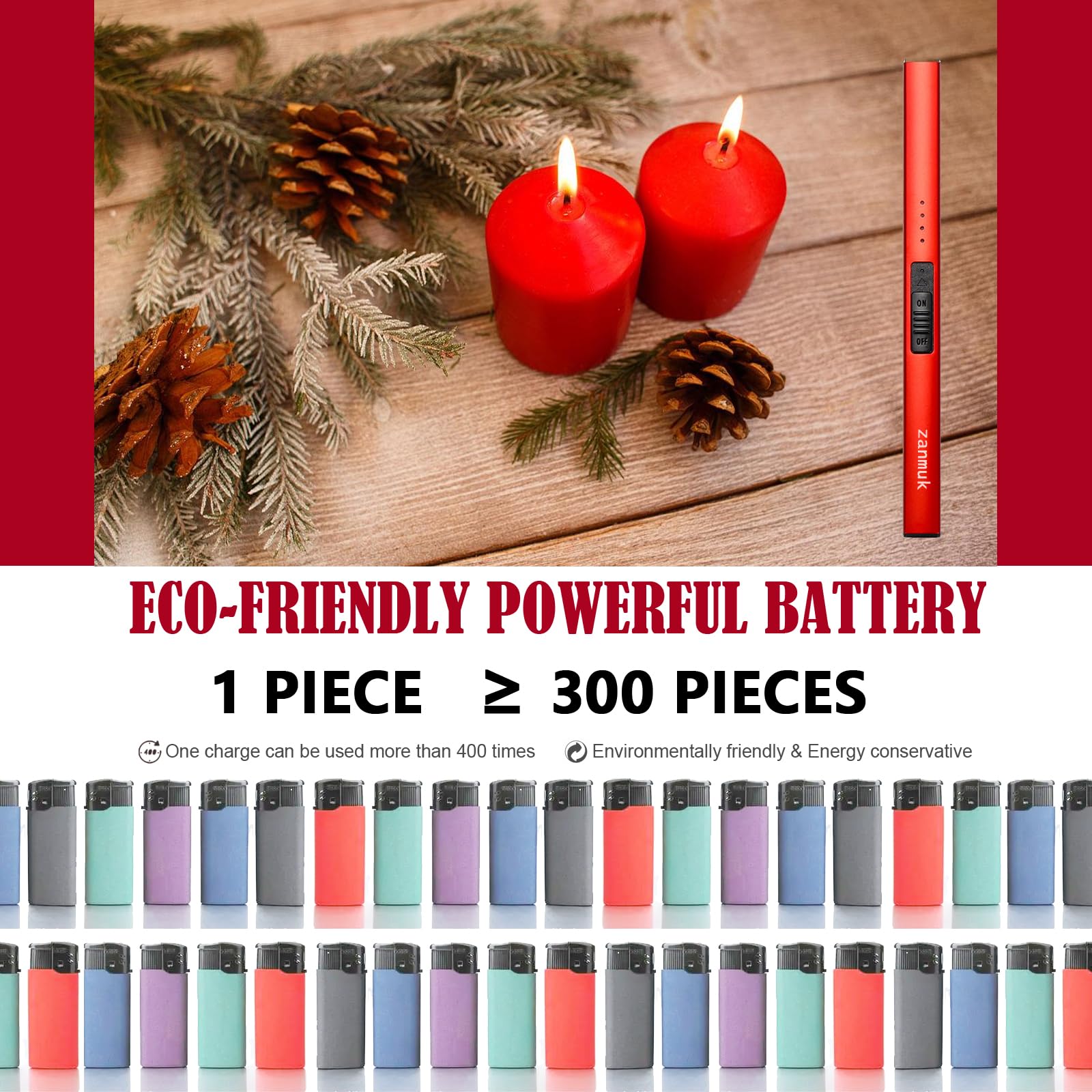 Zanmuk Candle Lighter Electric Lighters - USB Rechargeable Plasma Arc Lighters for Candle (Red) - Image 4