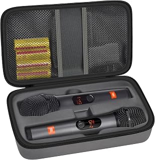 Wireless Microphone Case Compatible with JBL Wireless Two Microphone System, Handheld Dual Mic Travel Bag for Singing or Karaoke for Receivers, Adapters, AA Batteries