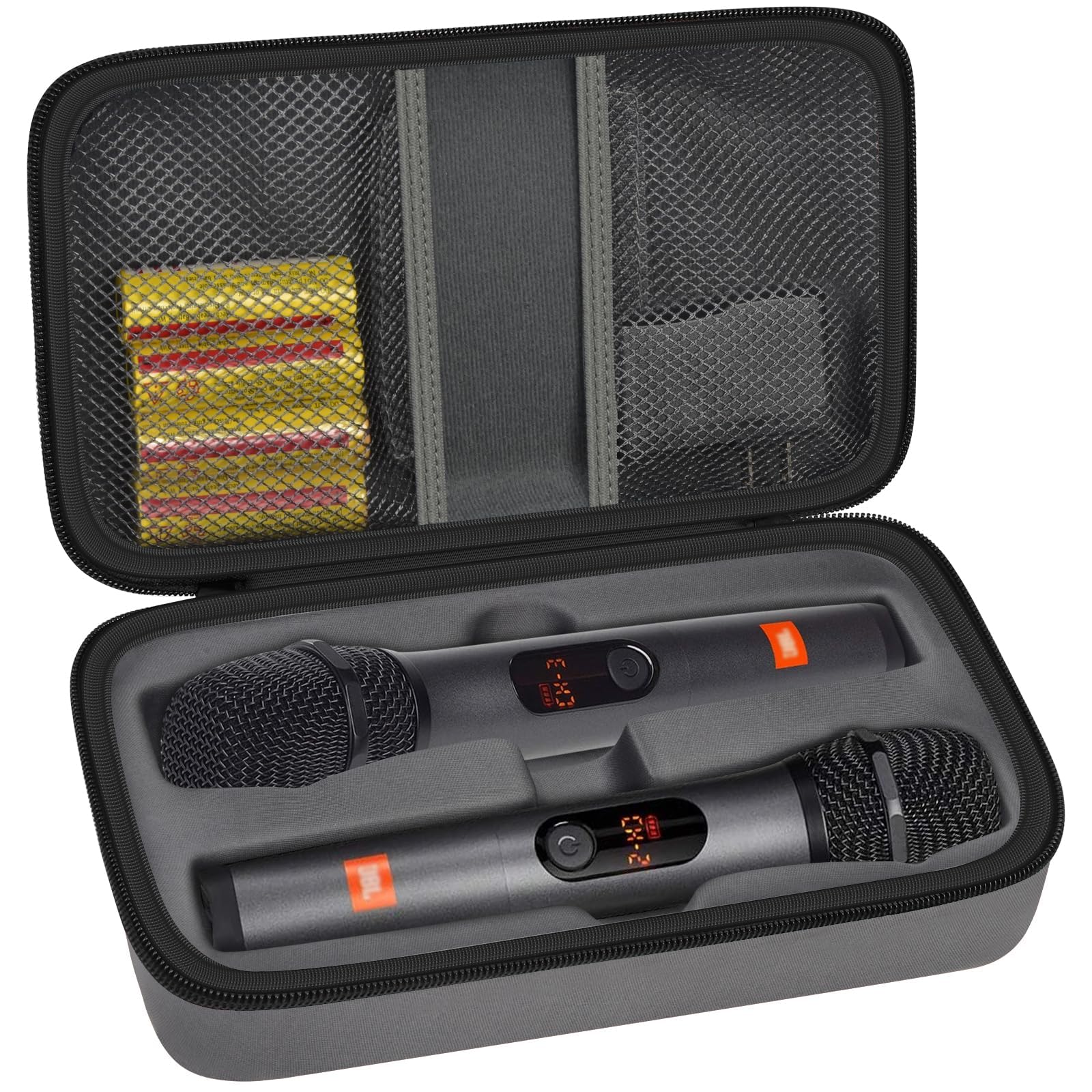 Wireless Microphone Case Compatible with JBL Wireless Two Microphone System/ for JBL PartyBox Wireless Mic, Handheld Dual Mic Travel Bag for Singing or Karaoke for Receiver, Adapter, Batteries-Grey-image-40