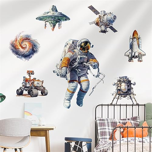Miniatura 3 de Adhesivo de pared de astronauta y planeta adecuado para dormitorio, pared, sala de estar, jardín de infantes, habitación de los niños, decoración