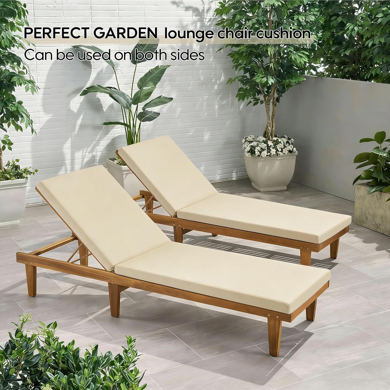 Waterproof Chaise Lounge Cushion Set of 2, 75''L x 24''W x 2.5''T, Outdoor Patio Furniture Cushion for Pool, Garden, Lawn (Beige)