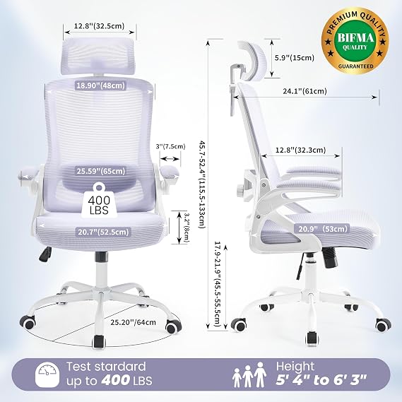 Ergonomic Mesh Office Chair with 2D Adjustable Headrest and Lumbar Support
