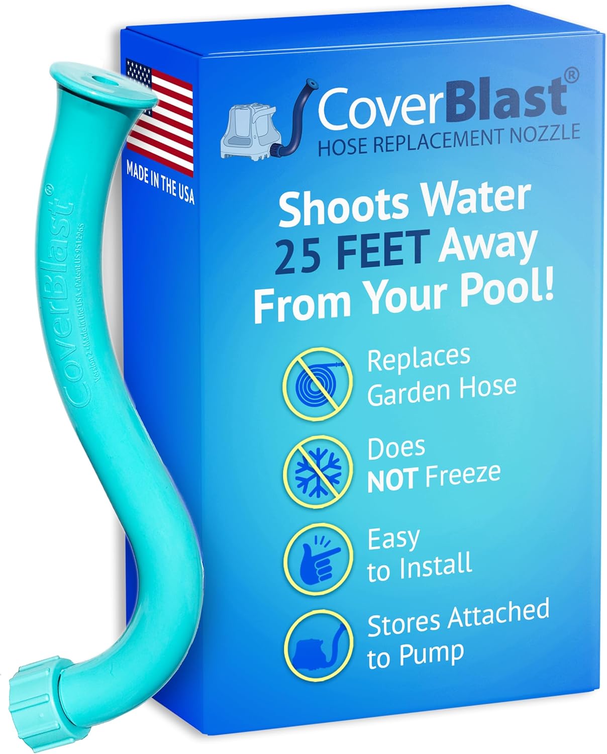 Pool Cover Pump Attachment - Pack of 2 USA-Made & Patented Pool Cover Pump Hose Alternative w/ 25ft. Range - Easy-to-Install & Use Year-Round - Replaces Traditional Hoses (Original Blue)