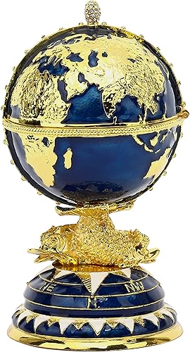 Faberge - Caja de joyería de huevo con diamantes de imitación esmaltados, caja de joyería Faberge con bisagras, caja de anillos para decoración del