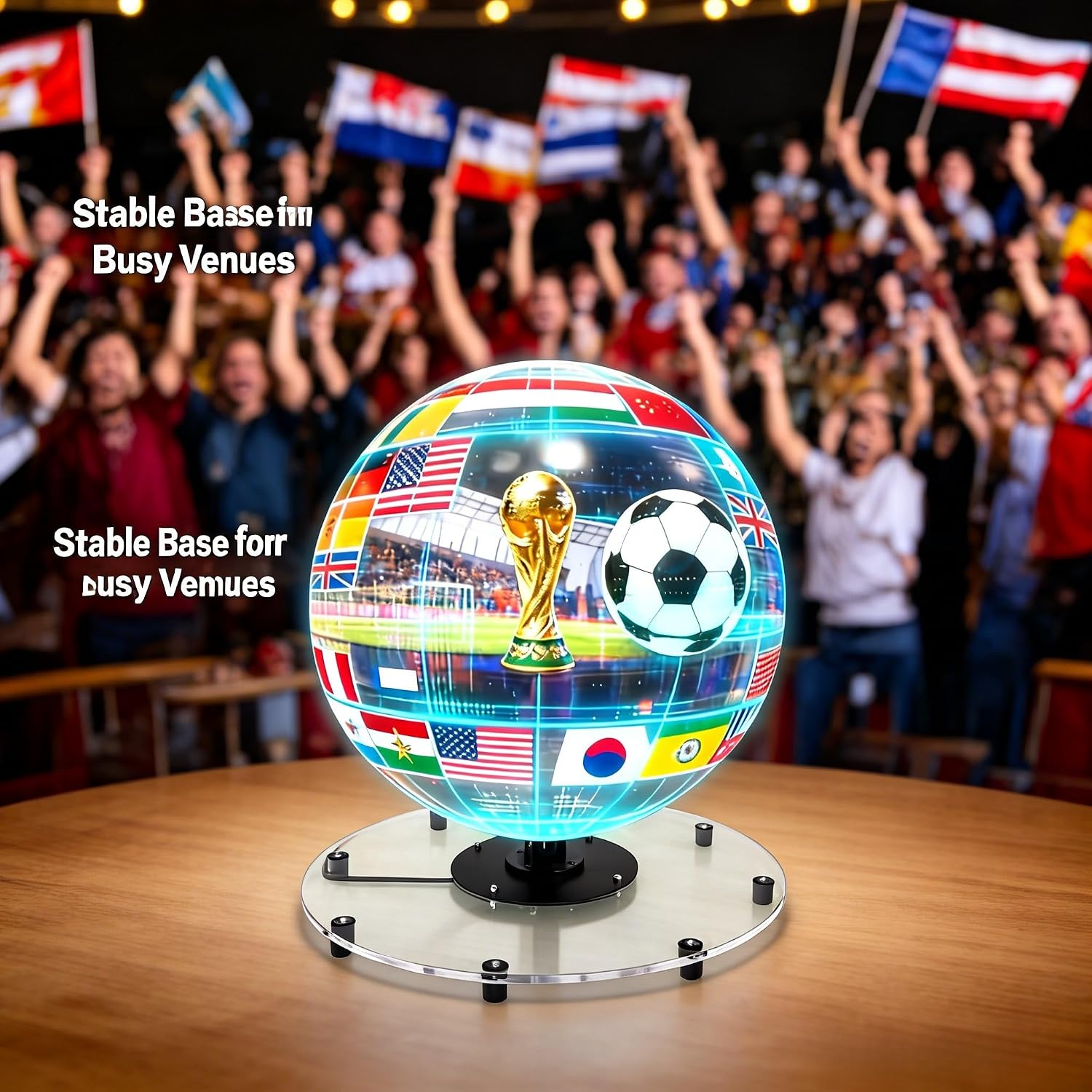 3D Hologram Fan LED Holographic Display 360 Degree Rotating Advertising Projector Naked Eye Digital Signage for Sports Bar Pub Football Soccer Match Event Decor