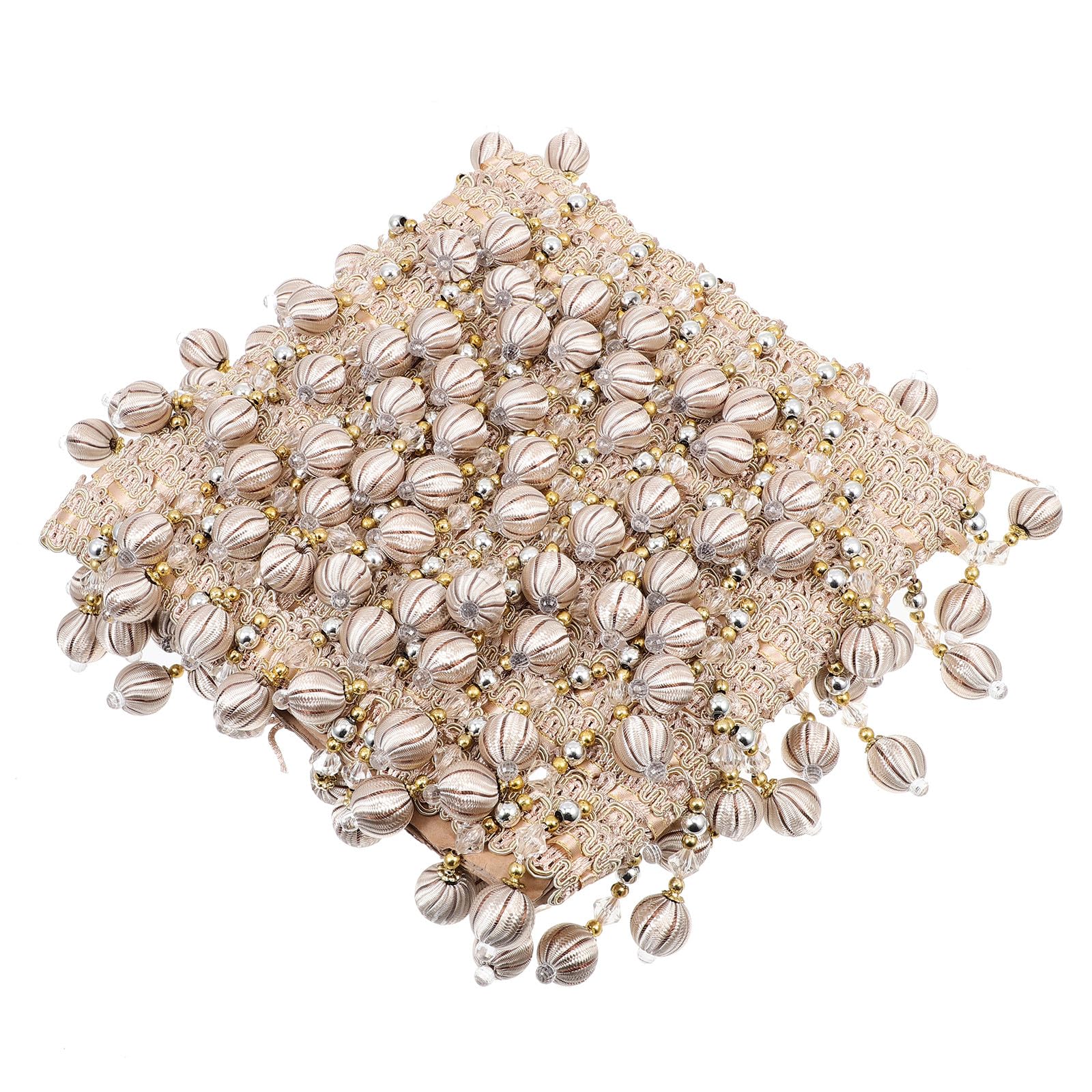 Frange Perlée de Rideau en Polyester Soie Beige, Bordure Décorative Fine Toucher, Résistante Mariage ou Couture DIY