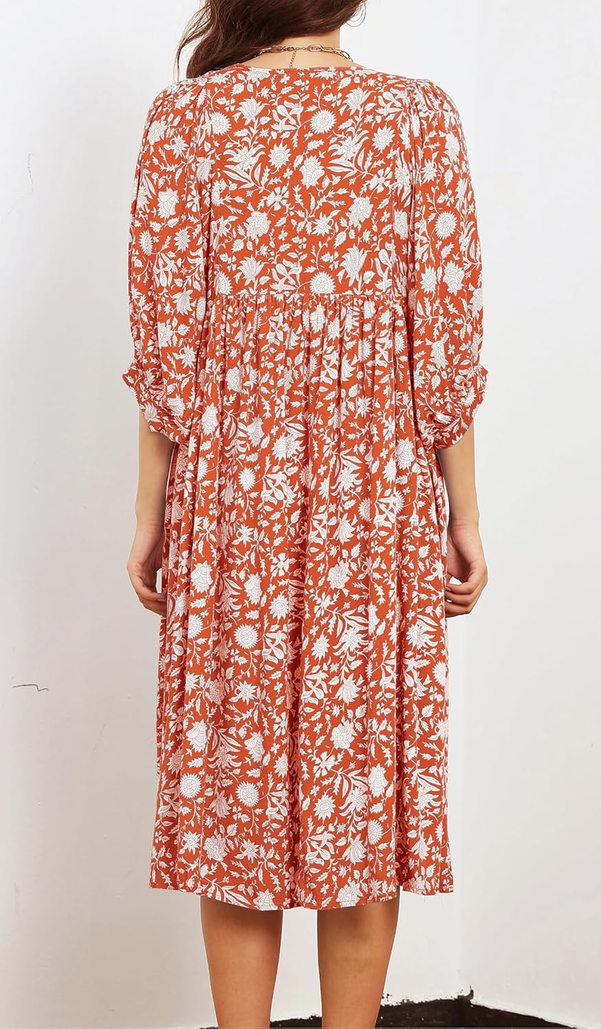 Size medium R.Vivimos Womens Summer Casual Midi Dress Lantern Sleeve Tie V Neck Boho Floral Print Loose Fit Flowy Long Dresses