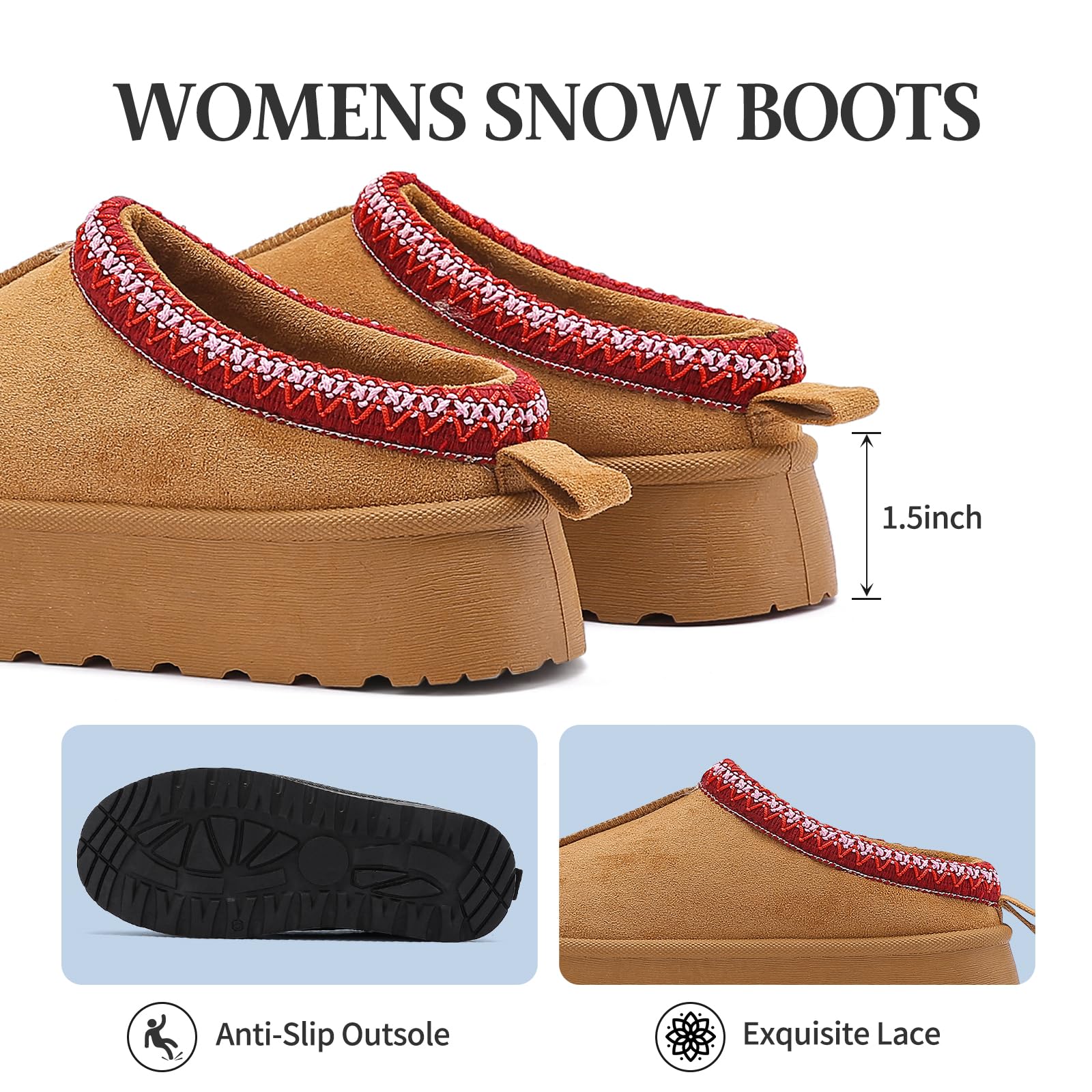 Jifenkla Stivali Da Neve Donna, Invernali con Plateau Peluche, Scarpe Stivaletti per Esterni Pantofole, Leggeri e Antiscivolo Breve Doposci Boots