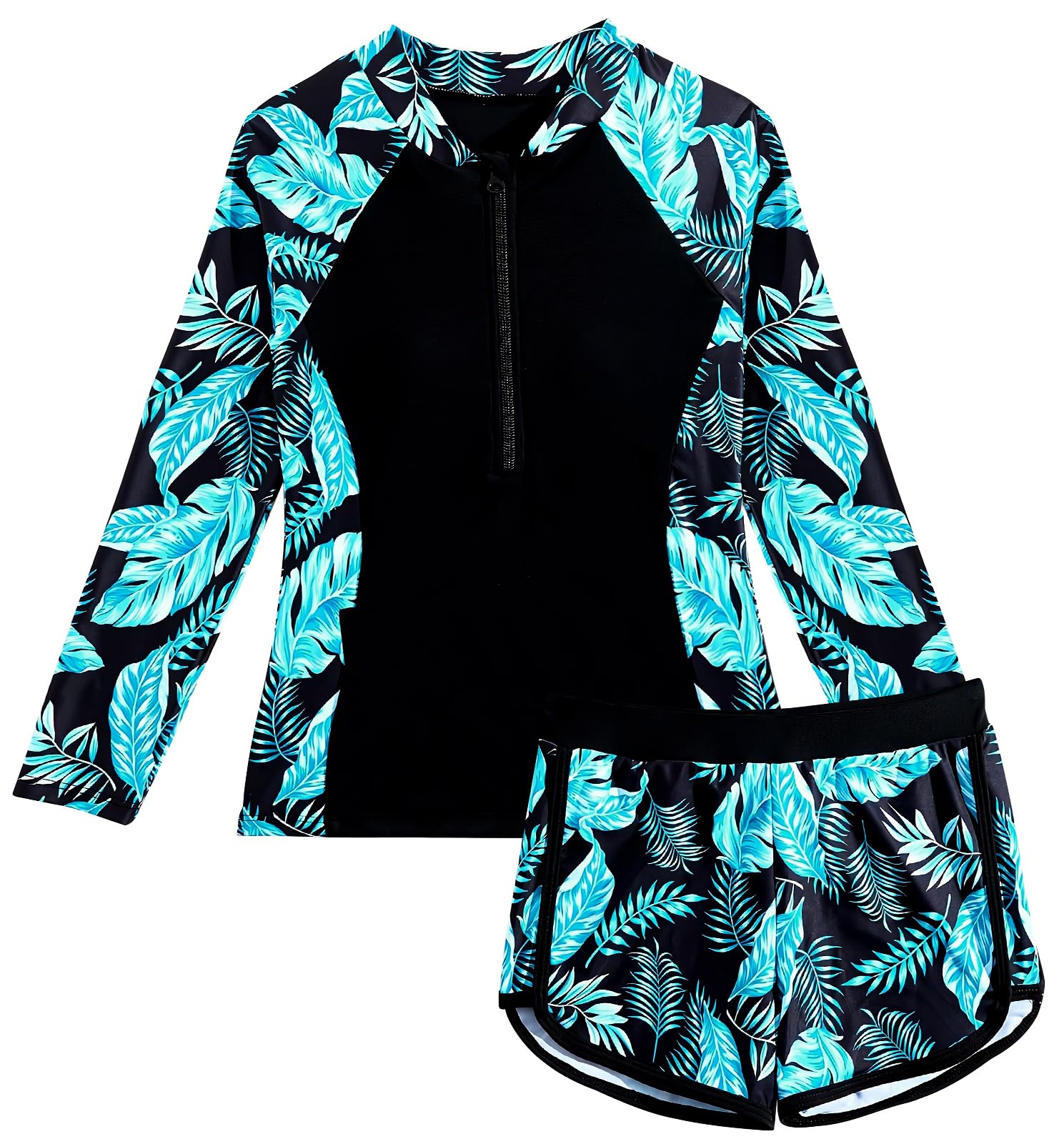 SEAUR Niño Niña Traje de Baño 2 Piezas Manga Larga Conjunto Rashguard Protección Solar Rash Guard 1/2 Zip Secado Rápido 130-160