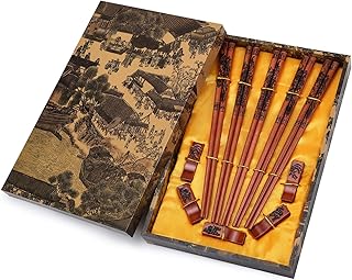 GANGUOLA Chopsticks Reusable Chinese Chopsticks Dragon and Phoenix Carve on Chopsticks with Holder， Carrying Bag Chopstick...