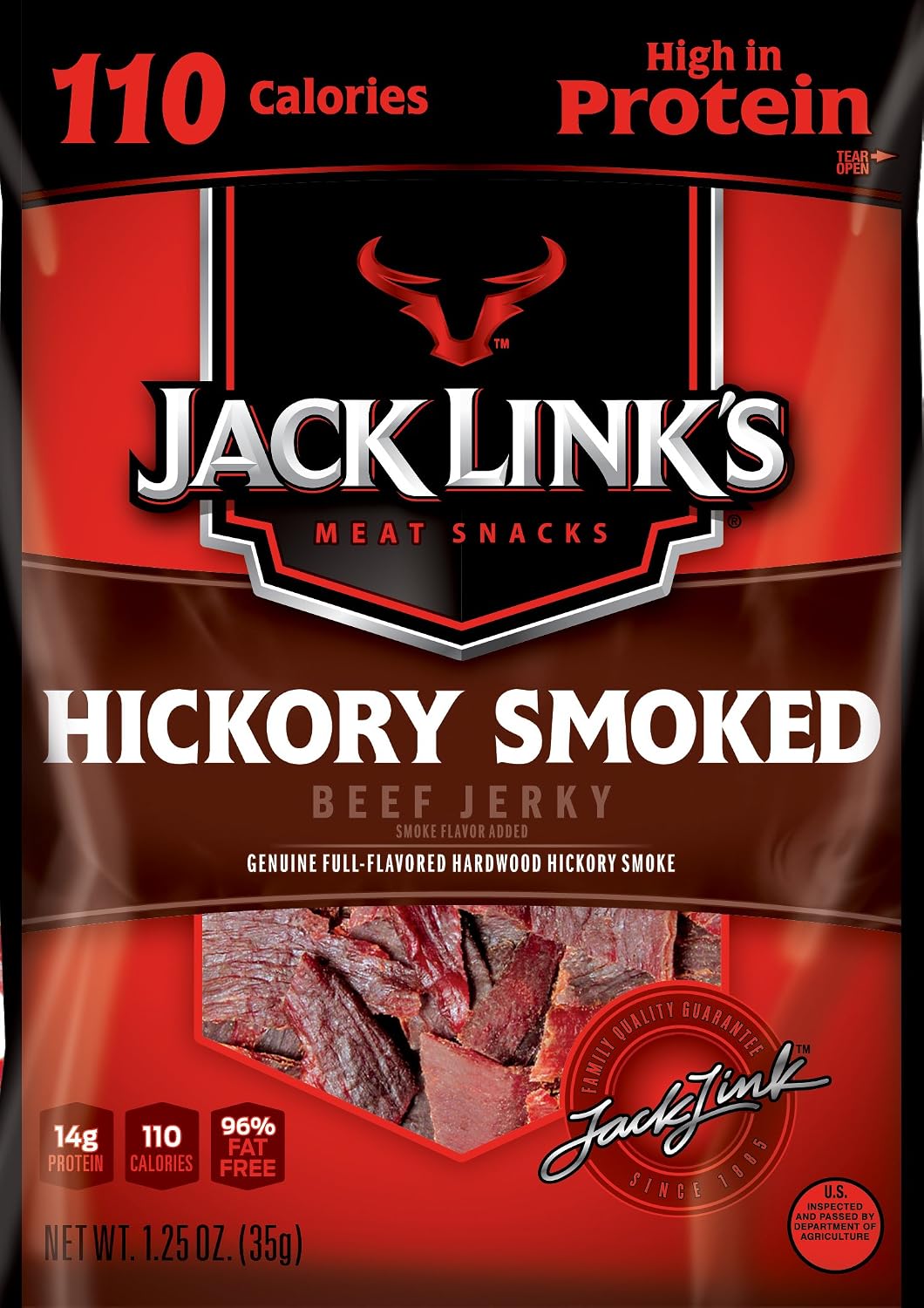 Jack Link's Meat Snacks Beef Jerky, Hickory Smoked, 1.25 Ounce (Pack of 10)