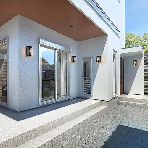 Miniatura 3 de Luces de pared negras para exteriores, modernas lámparas rectangulares para exteriores, montaje en pared con vidrio transparente, luces exteriores