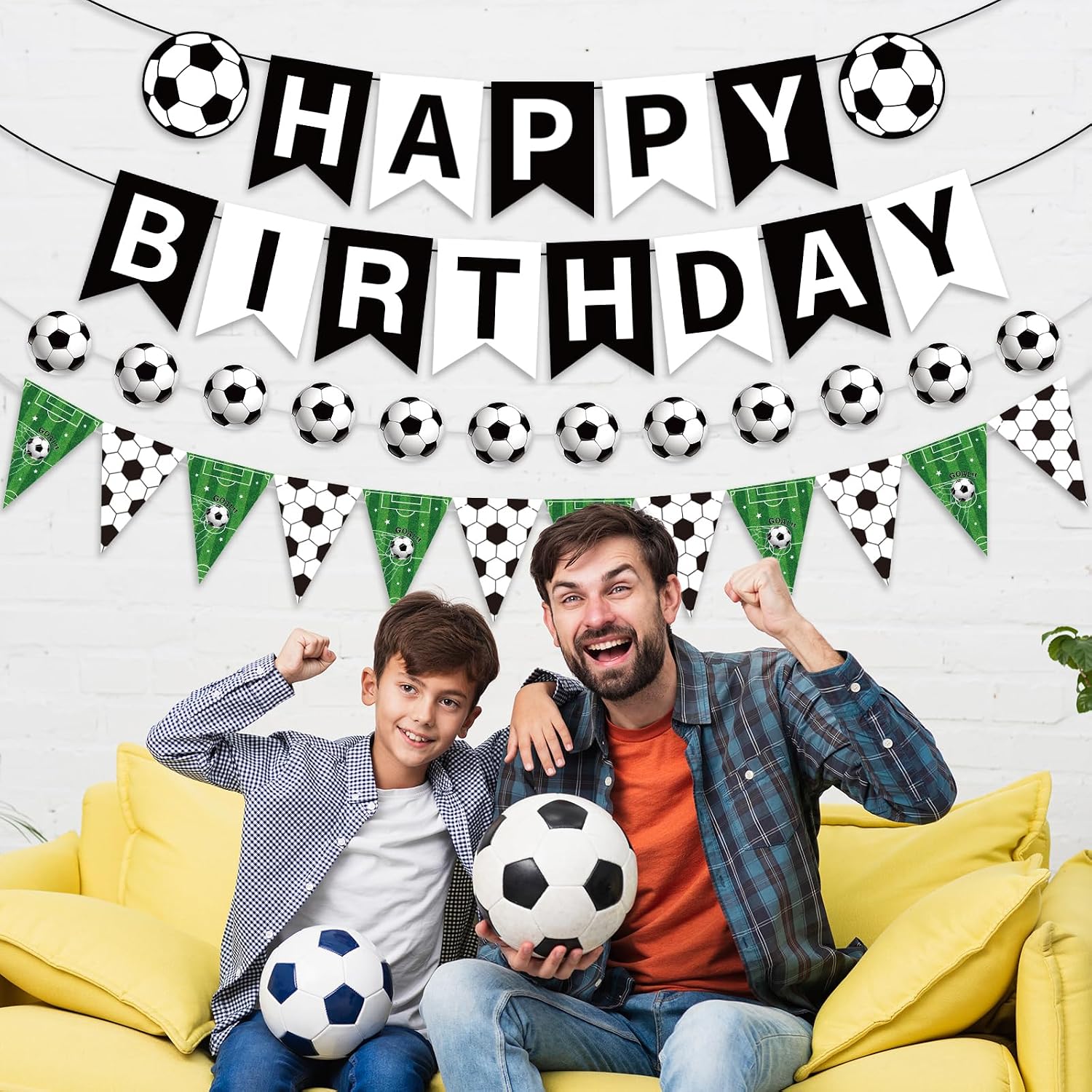 Pre-Strung Soccer Happy Birthday Banner Soccer Pennant Bunting Flag Decor Soccer Paper Garland for Kids Boys Men Girls Sports Theme Birthday Party Decorations (NO DIY)