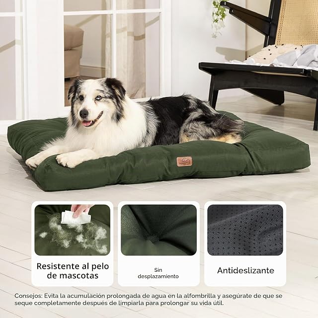 Foto 2 de 7 de Bedsure Cama Perro Lavable Grande, 111x89x9 cm Verde Oscuro