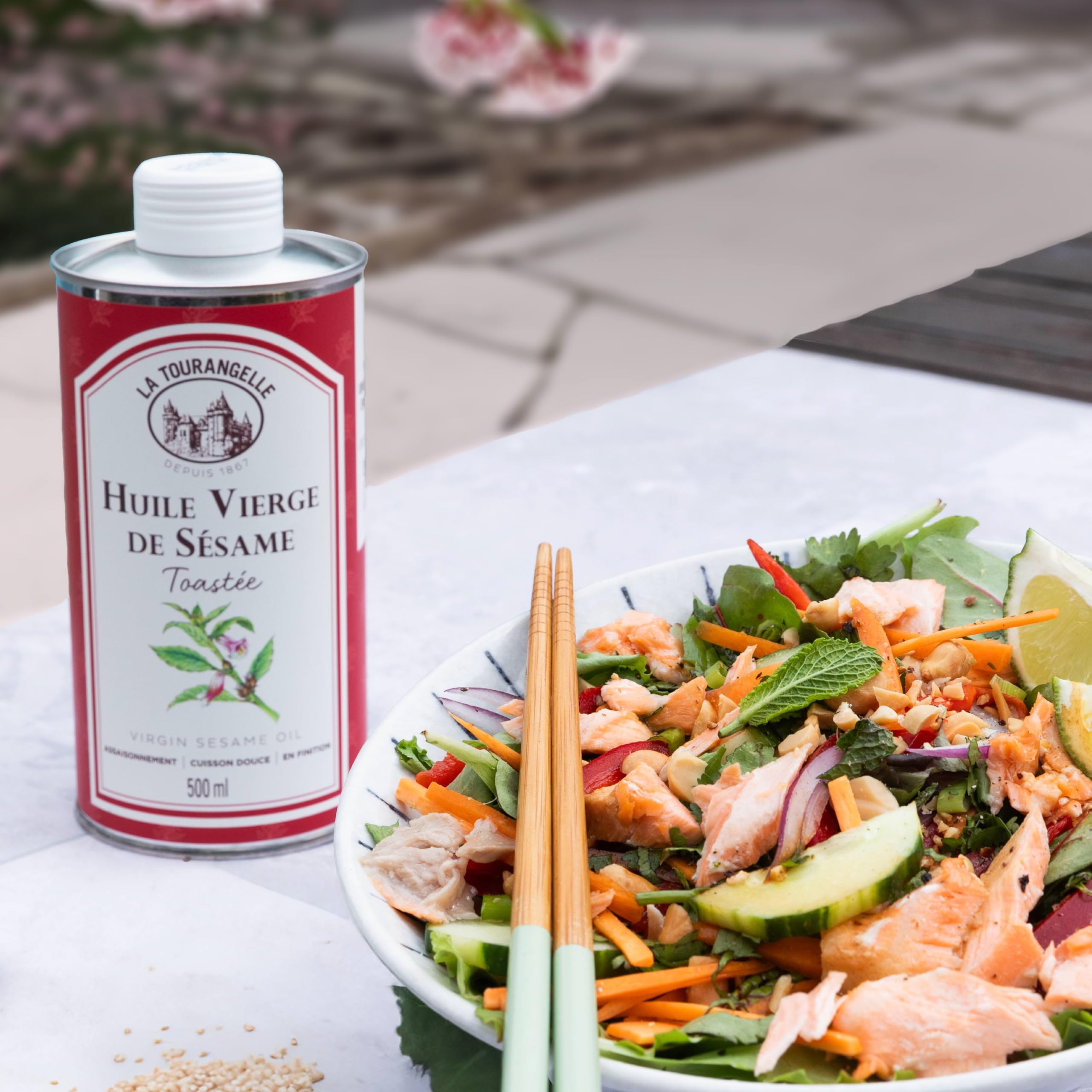 La Tourangelle, Huile Vierge de Sésame - Saveur gourmande de sésame toasté - Idéale pour les salades, tartares, woks, poissons et marinades - 500ml - 3