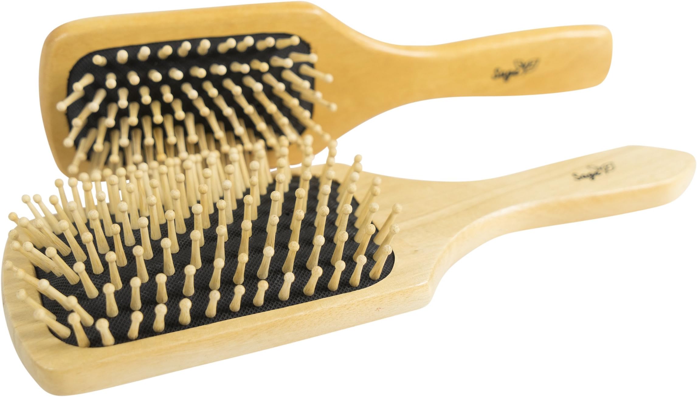 Sage Natural Wooden Bristle Hair Brush Set - 2 Pack Anti-Static Paddle Hairbrushes