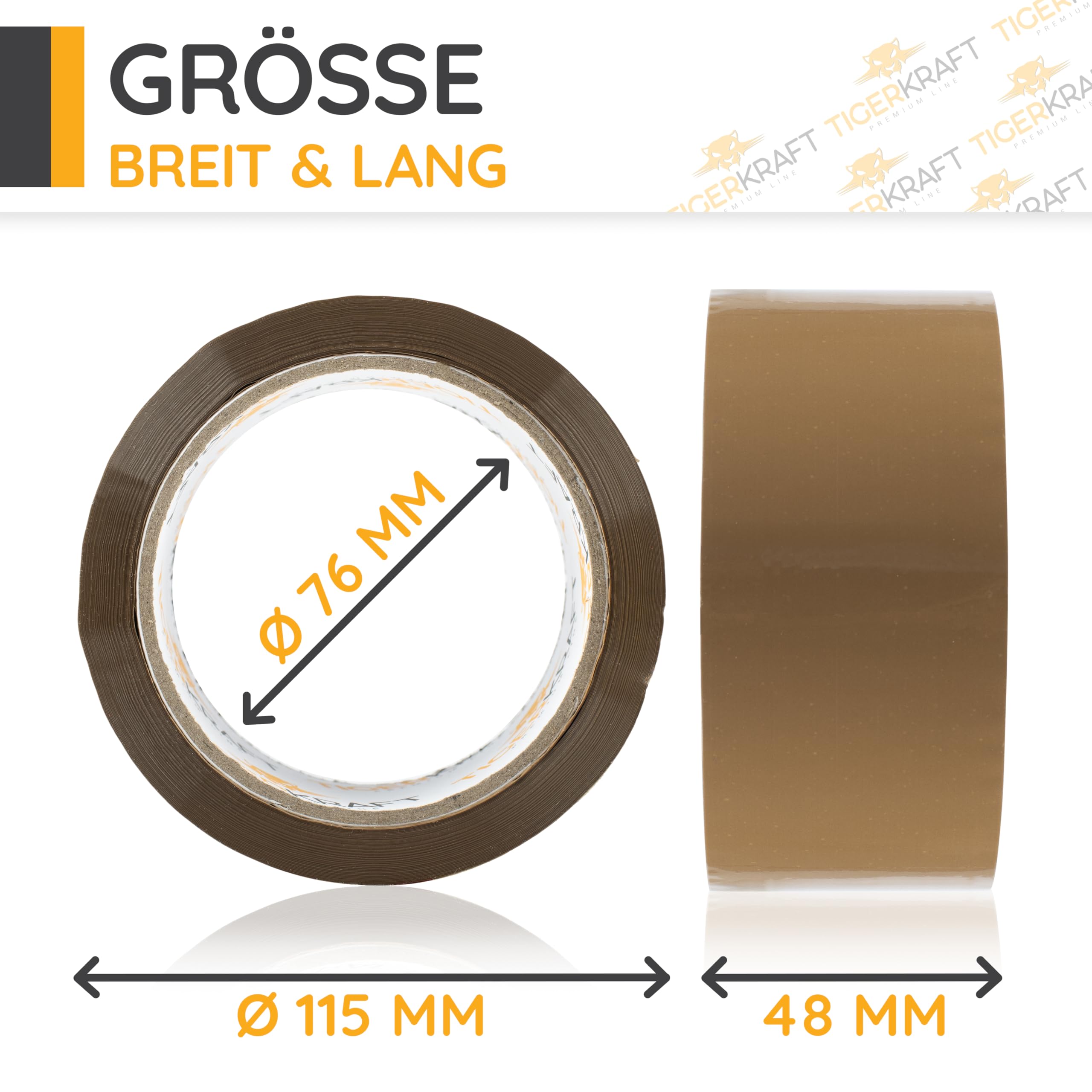 TIGERKRAFT – Nastro adesivo a basso rumore con avvolgitore – Nastro adesivo resistente ai raggi UV – Nastro adesivo ogni 48 mm x 66 m / 48 micron – Nastro per imballaggio per spedizione, magazzino,