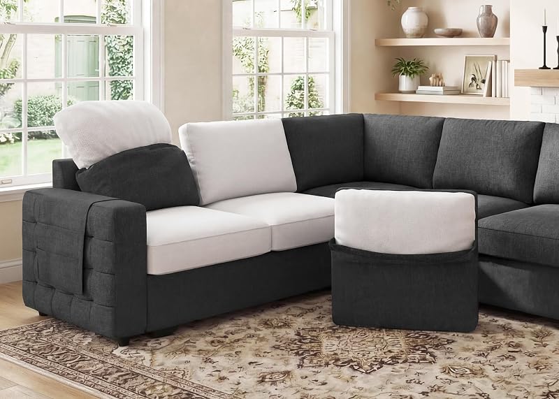 HONBAY Sectional Sleeper Sofa with Pull-Out Bed Storage Chaise, 6 Seater Couch for Living Room, Dark Grey image 5