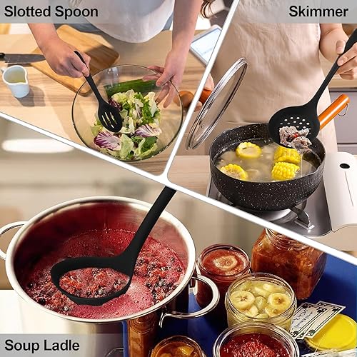 Miniatura 4 de TeamFar Juego de 6 utensilios de cocina de silicona, resistentes al calor, espátula, cucharón, cuchara para pasta, servidor de pasta para utensilios