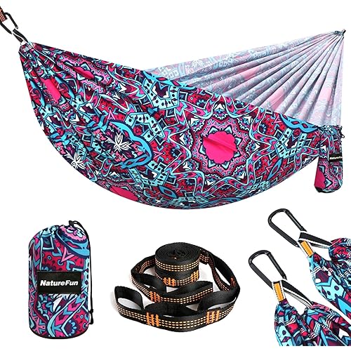 NATUREFUN Ultra-Light Travel Camping Hammock | 300kg Load Capacity,Breathable,Quick-Drying | 2 x Premium Carabiners,2 x Nylon Slings Included | Outdoor Indoor Garden
