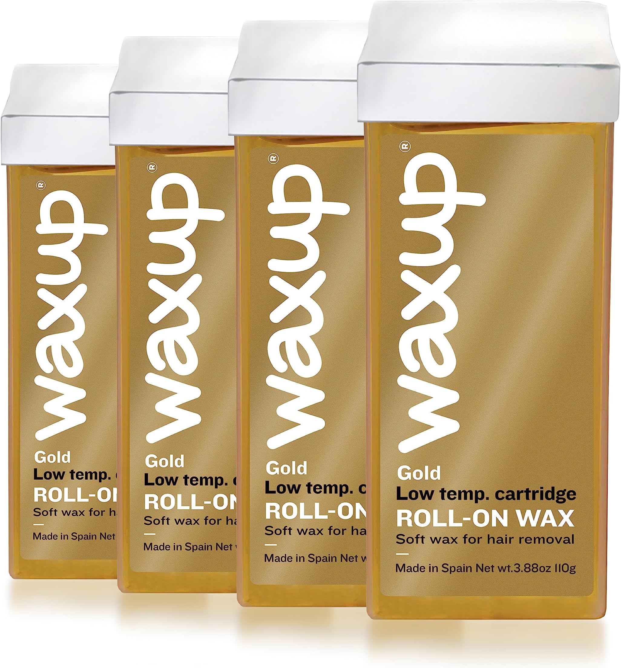 Gold Roll On Hair Removal Cartridge, Depilatory Roller Refill for Legs and Arms 3.88 Ounce / 110g (4 Pack) - Wax Warmer and Strips Not Included