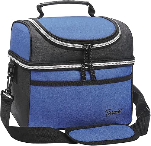 Miniatura 8 de Tirrinia Bolsa de almuerzo aislada, a prueba de fugas, térmica Bento para mujeres y hombres, doble compartimento con correa para el hombro, 10.3 x