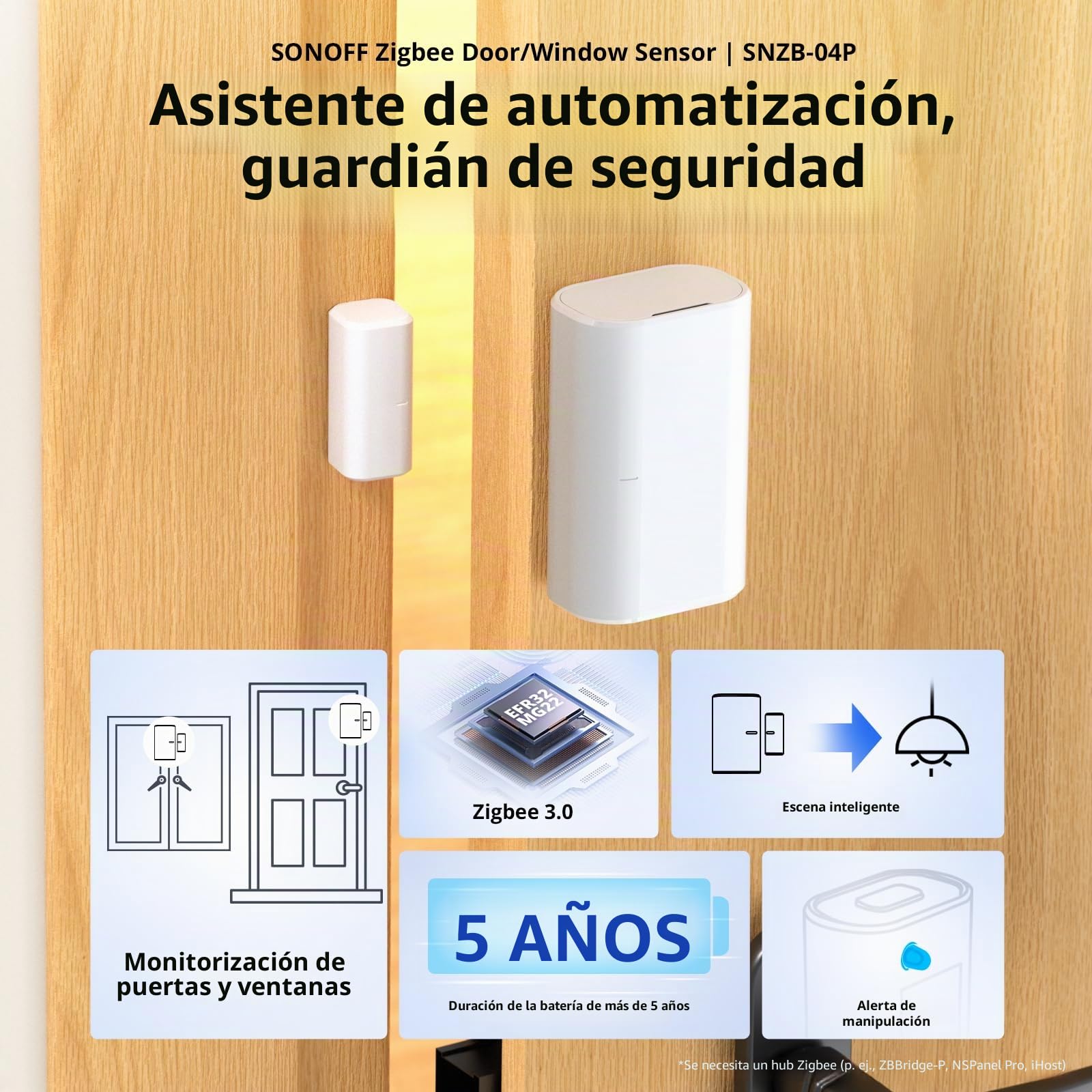 SONOFF Sensor Zigbee Puerta Ventana SNZB-04P 2pcs, Sensor de Alarma de Seguridad,Escena Local Inteligente,Requiere Zigbee Hub(Se Vende por Separado),Compatible con Alexa, Google Home.