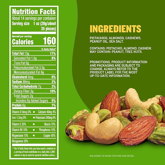 PLANTERS Deluxe Pistachio Mix, Plant Based Protein, 14.5 Oz (1 Ct) | Salted Mixed Nuts: Pistachios, Almonds, Cashews. Snacks for Adults. Resealable Canister. Party Snack