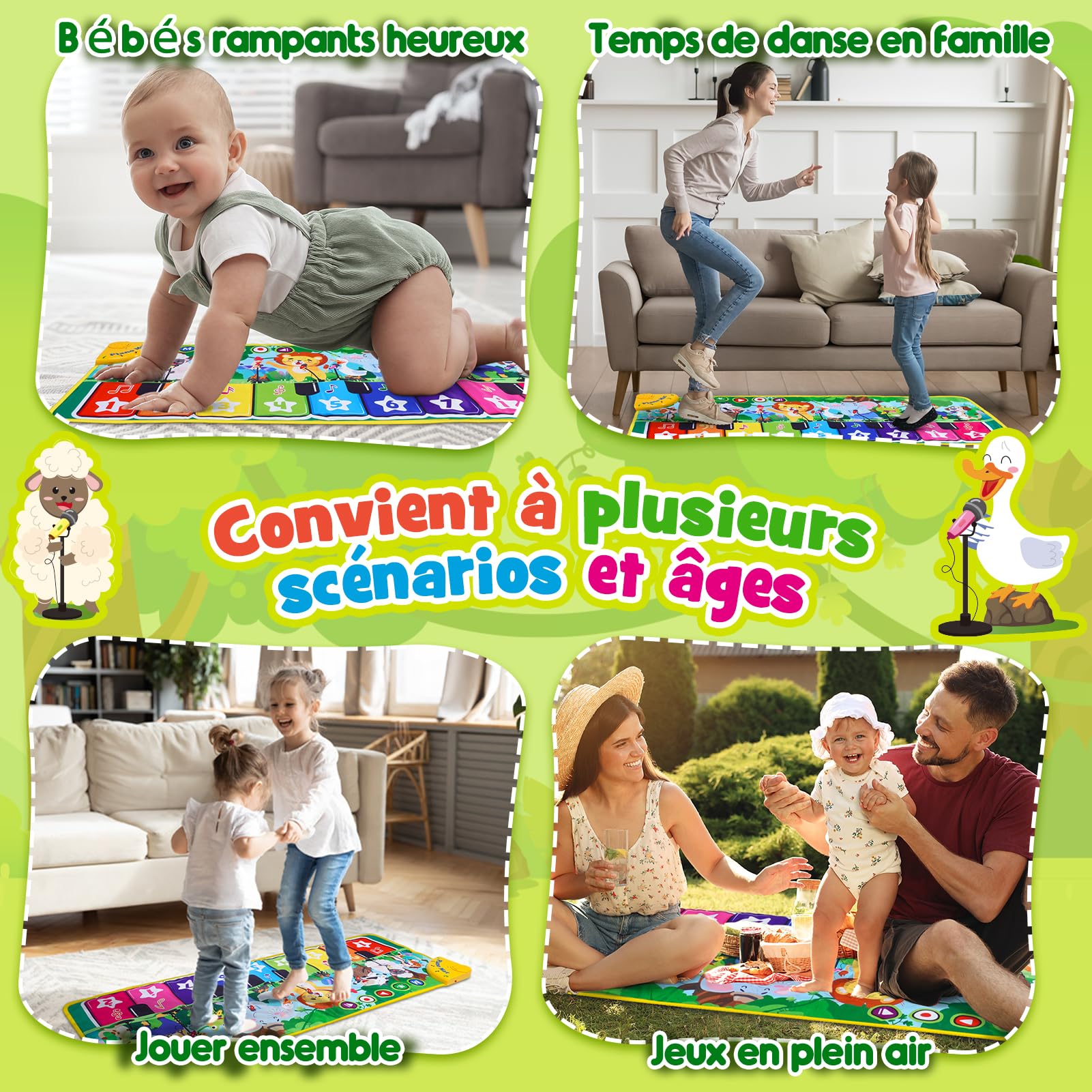 Tapis Musical Jouet Enfant 1 2 Ans, Tapis Piano Bebe avec 10 Sons d'animaux Jouet Bebe Fille Garcon 1 2 an Cadeau Enfant Bebe Fille Garcon 1 2 Ans, Tapis De Jeux Bebe 1 an