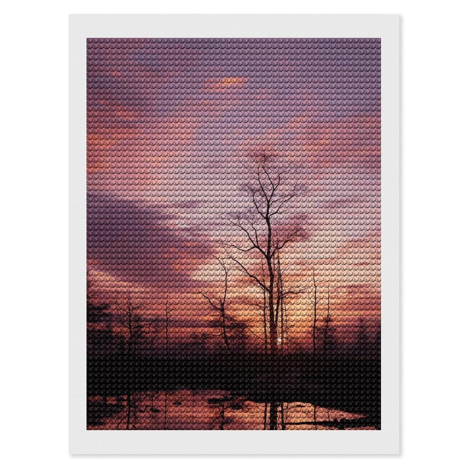 Pink Dusk Background Diamond Art Kits for Adult Round Full Drill Diamond Dots Paintings for Beginner Picture Art DIY Diamond Painting Kits 5D Diamond Art Painting for Home Wall Decor 12"x16"