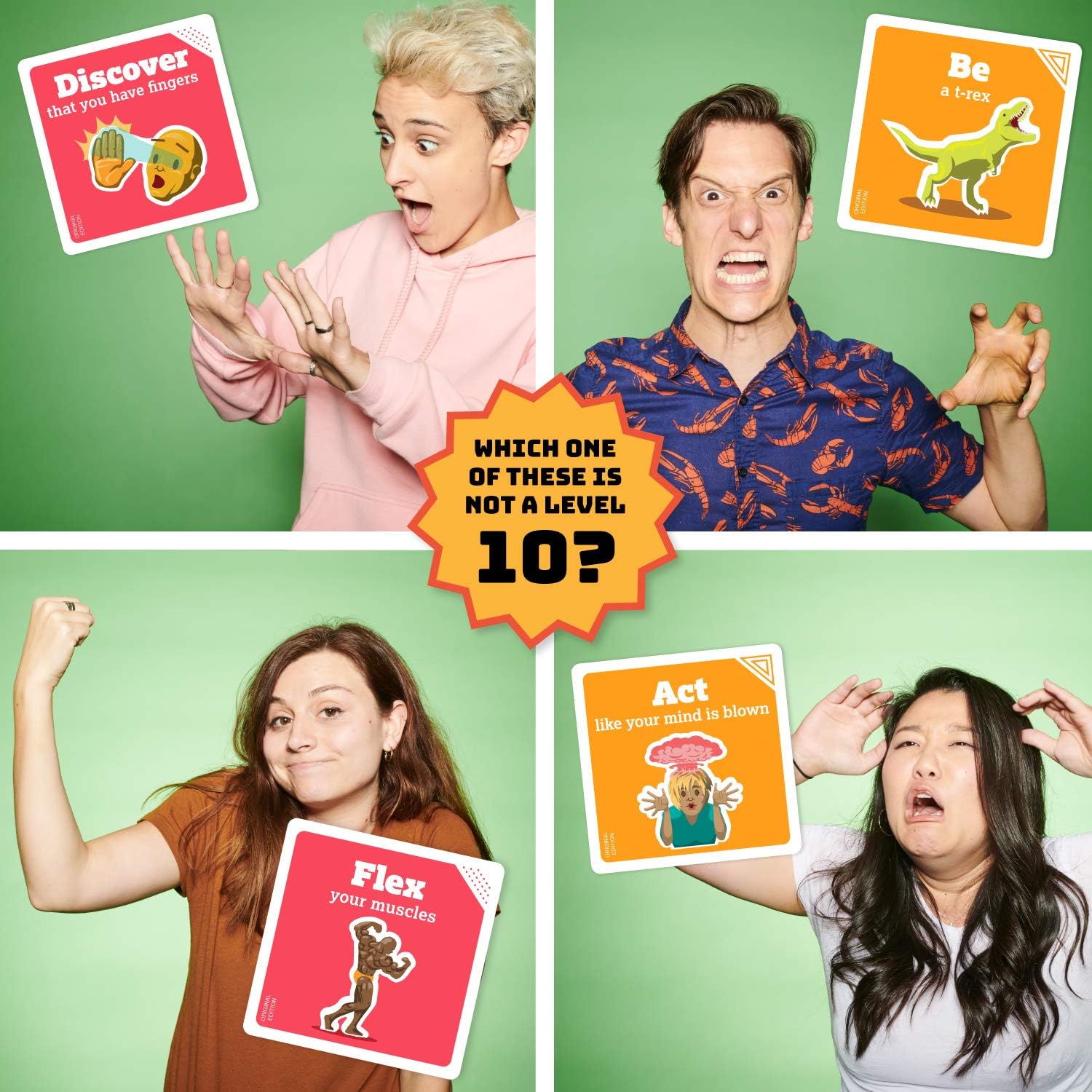 Exploding Kittens On a Scale of One to T-Rex 2-8 Players - Ages 7+ - 15 Minutes to Play - Charades Style Acting Card Game - Party Game, Family Game Night, Kid and Adult Card Game