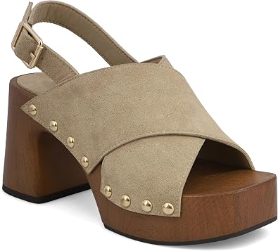 MIA Womens Eudora Suede Platform Block Heel Sandals