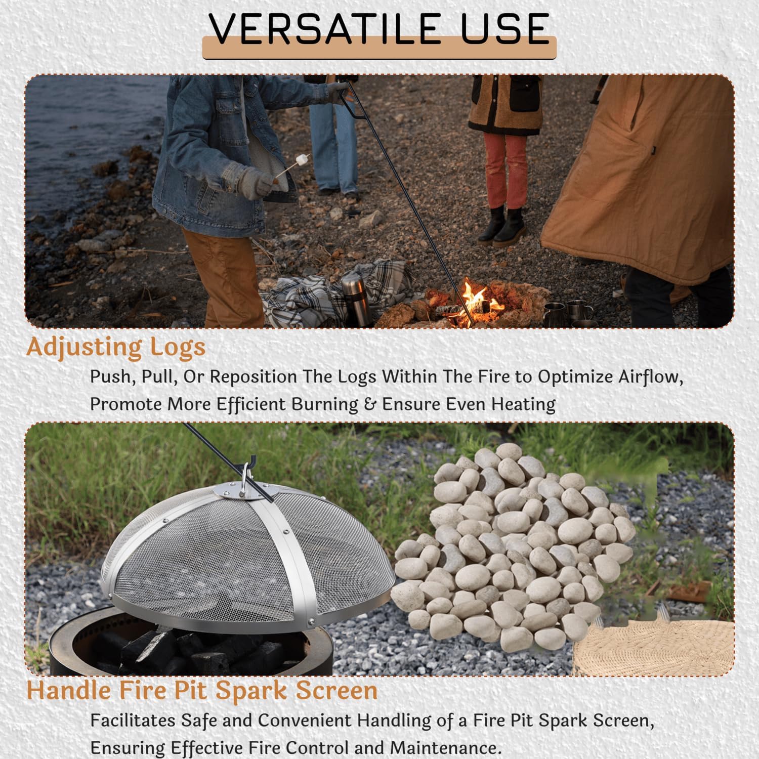 FEBTECH -36 Inch Long Poker - Black Powder Coated Fireplace Poker - Camping Essentials & Fireplace Tools - Firepit Poker for Outside pits & Indoor Hearth