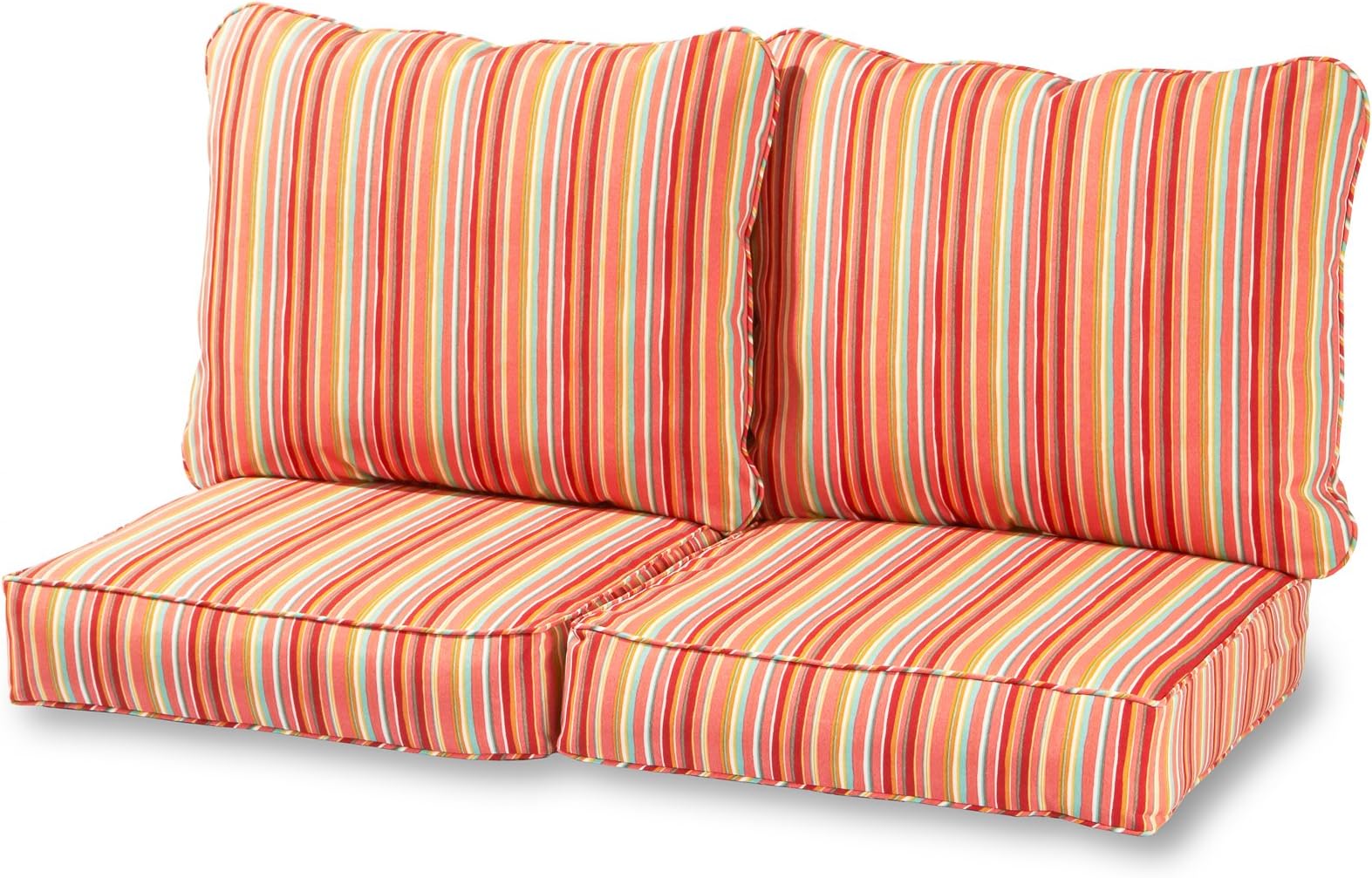 Greendale Home Fashions Deep Seat Loveseat Cushion Set in Coastal Stripe, Watermelon