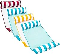 Vista 10 de Aqua Monterey - Hamaca flotante para piscina, paquete de 3, dos azul claro y uno borgoña/rayas blancas, paquete de 3