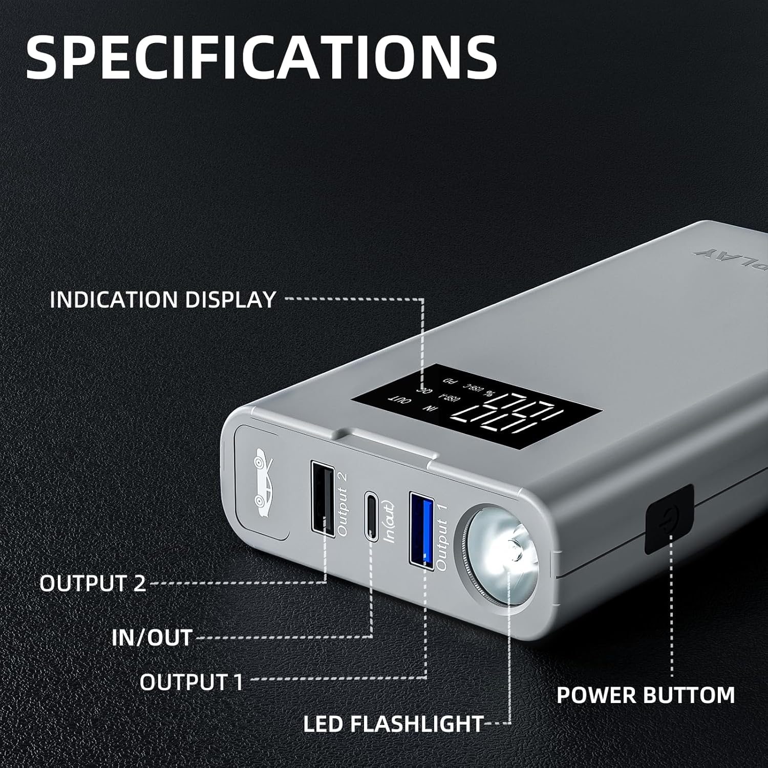 IDEAPLAY J8 Jump Starter with labeled ports and buttons