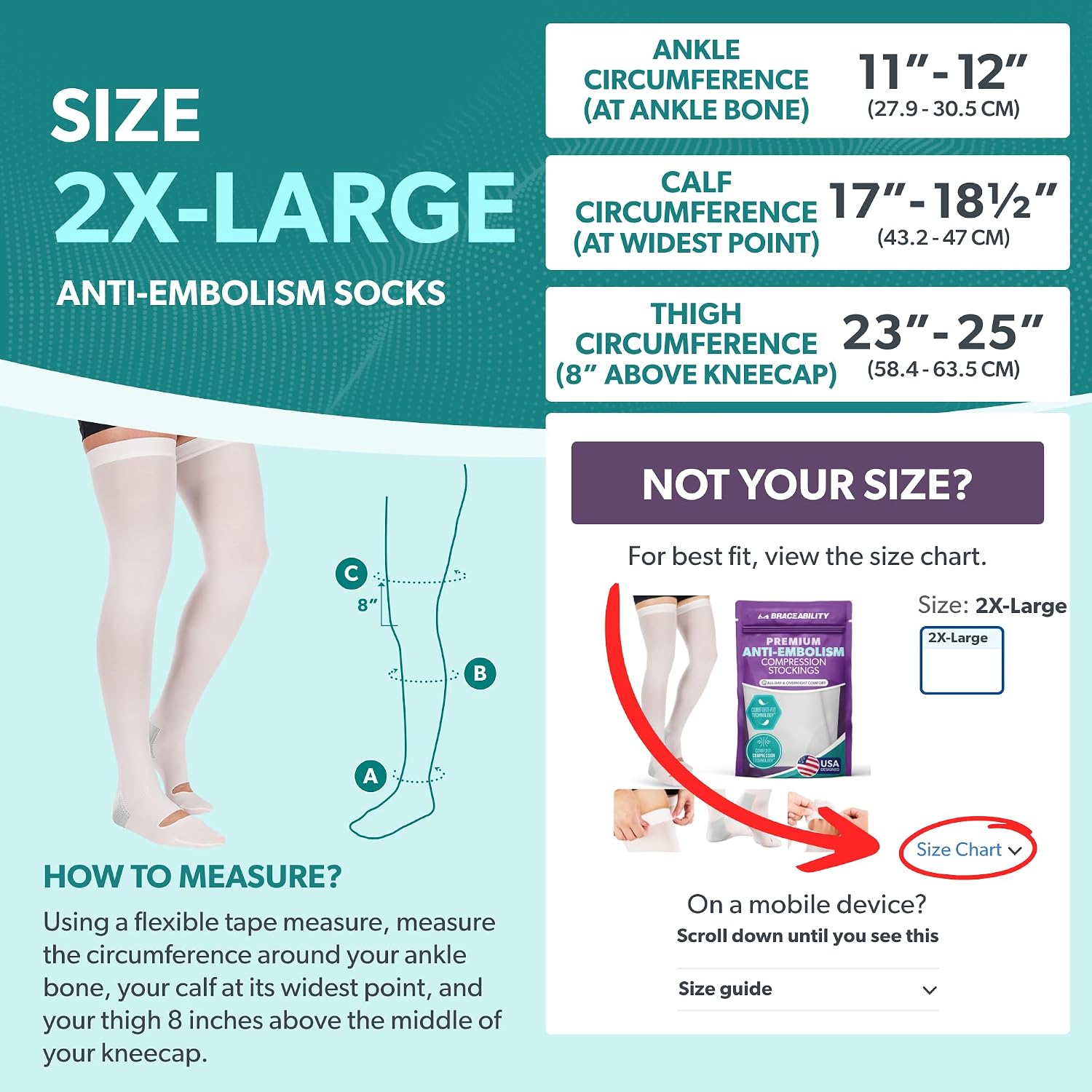 BraceAbility Anti Embolism Compression Stockings - Thigh High Medical TED Hose 15-20 mmHg with Top Toe Inspection Hole for Men, Women, Post Surgery Recovery, Varicose Veins, DVT Prevention (2XL)