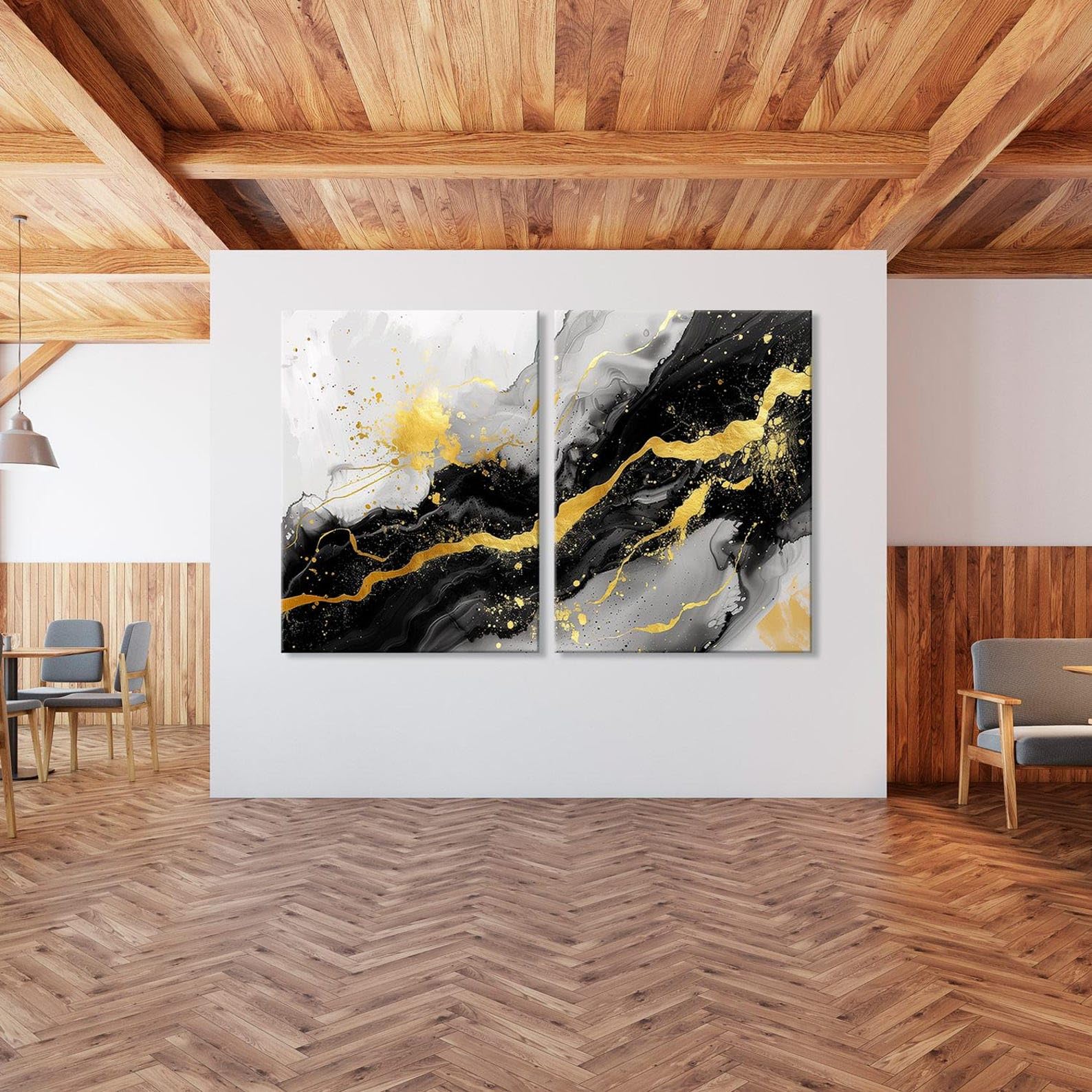 CAOXTART Abstract Black & Gold Elegance Canvas Oil Painting, Giclée Canvas Print for Living Room Home Wall Decor Artwork(40x60cmx2/Internal Frame)