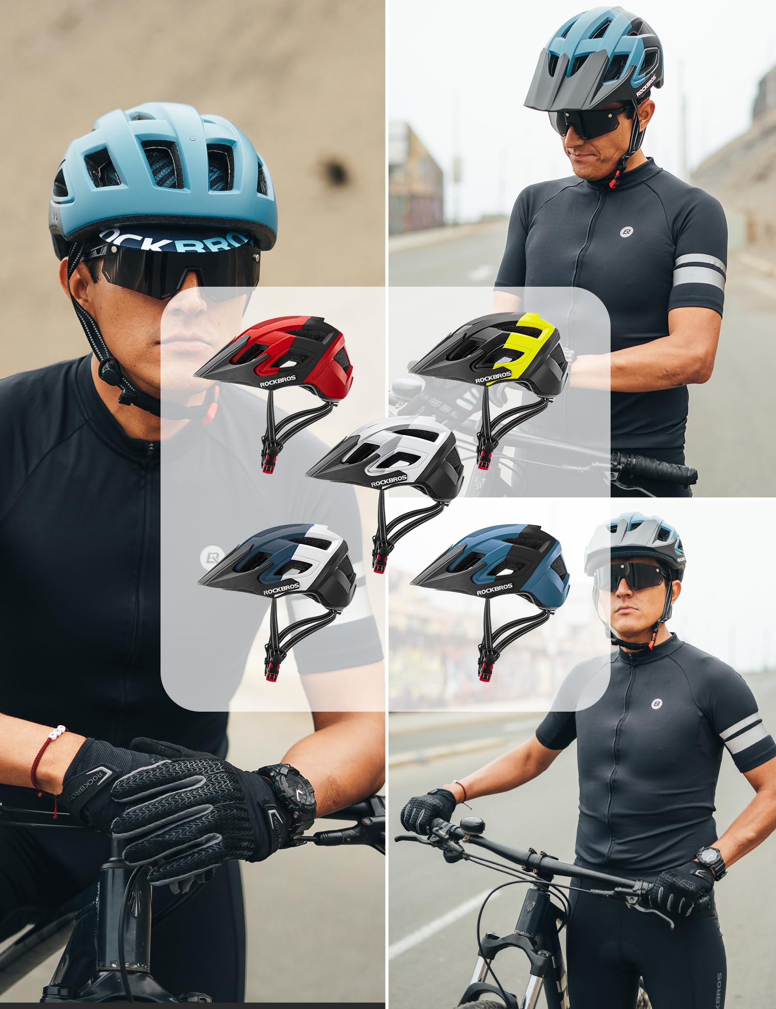 ROCKBROS Casco Bici con Visiera Parasole, Casco da Bicicletta Protezione di Sicurezza Leggero e Traspirante con Fodera Removibile, per MTB Bici da Strada Uomo Donna, Regolabile 58-62 cm