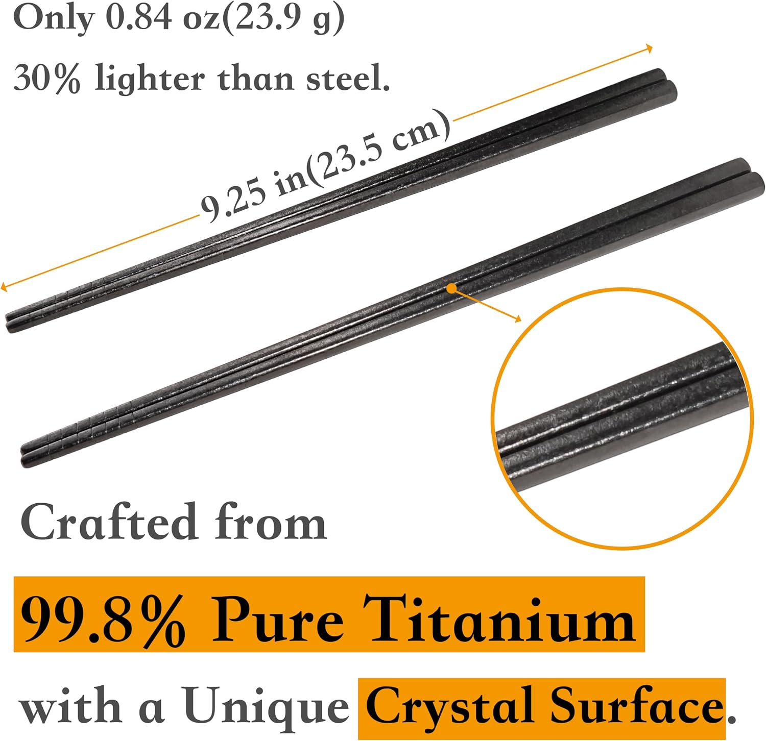 Titanium Chopsticks 2 Pairs 99.8% Pure Titanium Reusable – Lightweight Non-Toxic Utensils with Gift Box & Travel Pouch for Home, Camping, Hiking, Office Lunch (Solid Black)