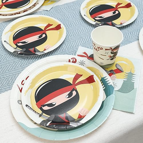Miniatura 4 de Suministros para fiestas de cumpleaños ninja (sirve 24) platos llanos, platos de postre, vasos, servilletas. Decoraciones de karate para baby shower
