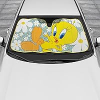 Vista 5 de BDK Warner Bros Looney Tunes Tweety Bird, parasol para parabrisas, plegable como acordeón, protección UV, burbuja doble, 58 x 27 pulgadas