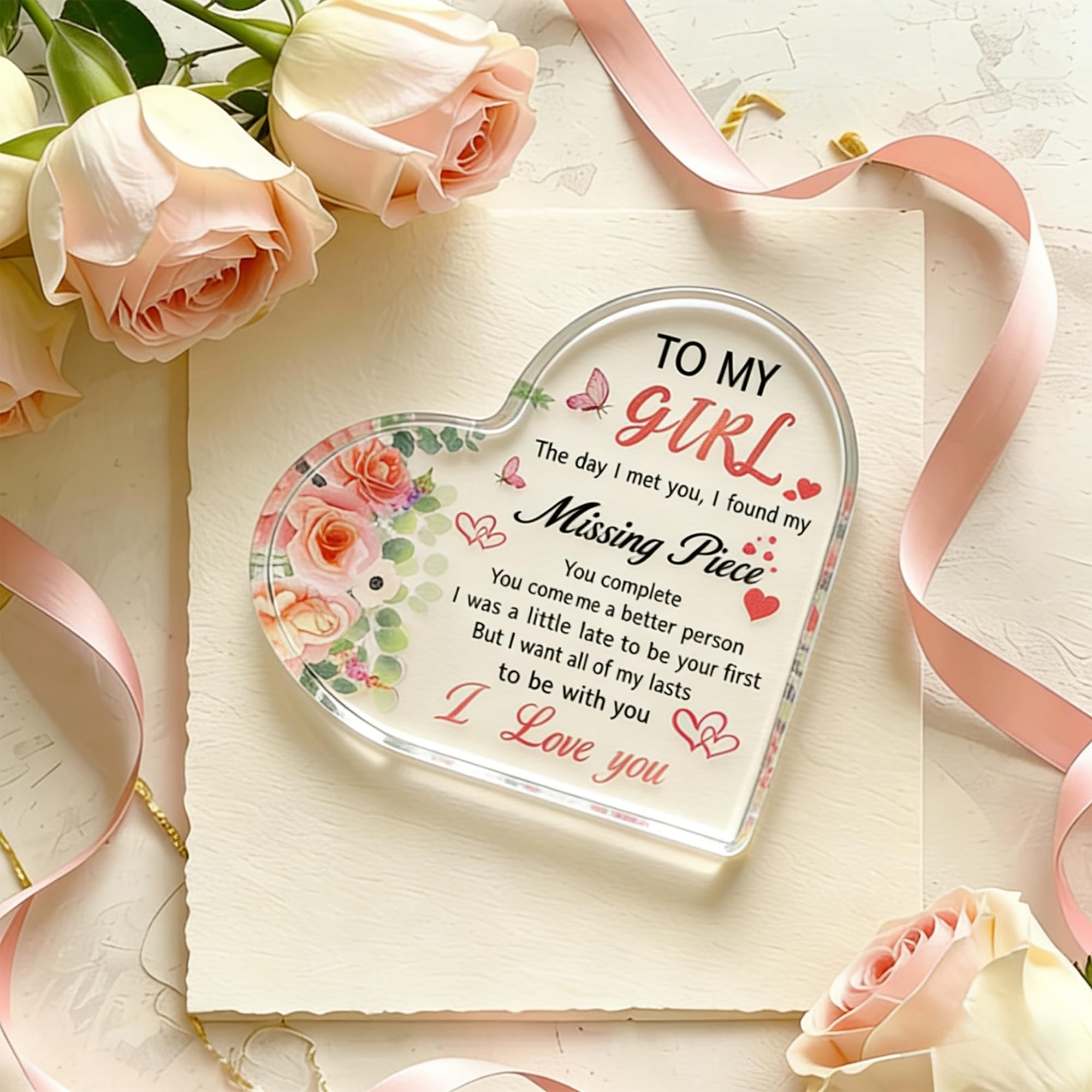 Gifts for Girlfriend Women, Anniversary Birthday Mother's Day for Girlfriend, Heart Shaped Acrylic Block for Her Wife, Romantic I Love You Gifts for Women Daughter