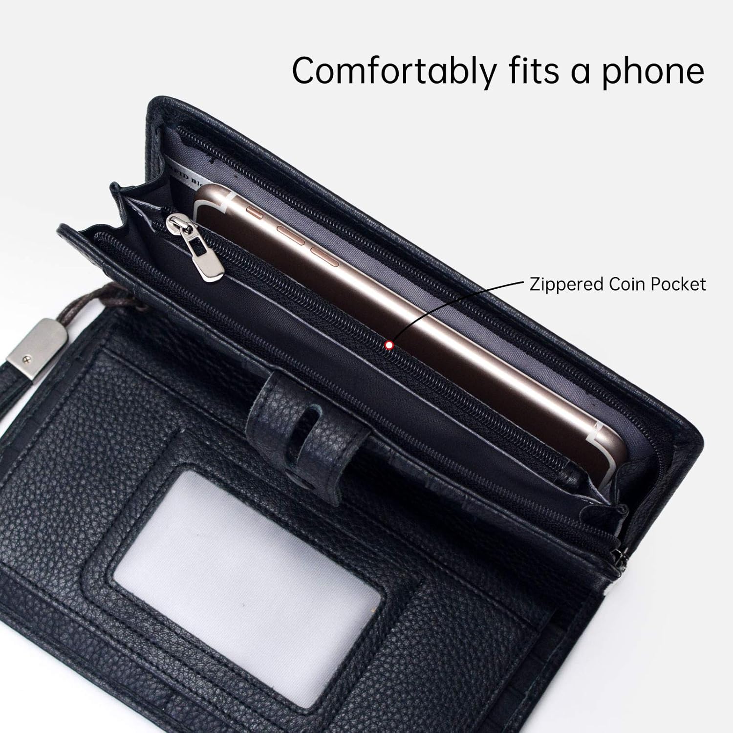 Bveyzi Women's Big Fat Rfid Leather Wristlet Wallet Organizer Large Phone Checkbook Holder with Zipper Pocket (Black) - Image 6