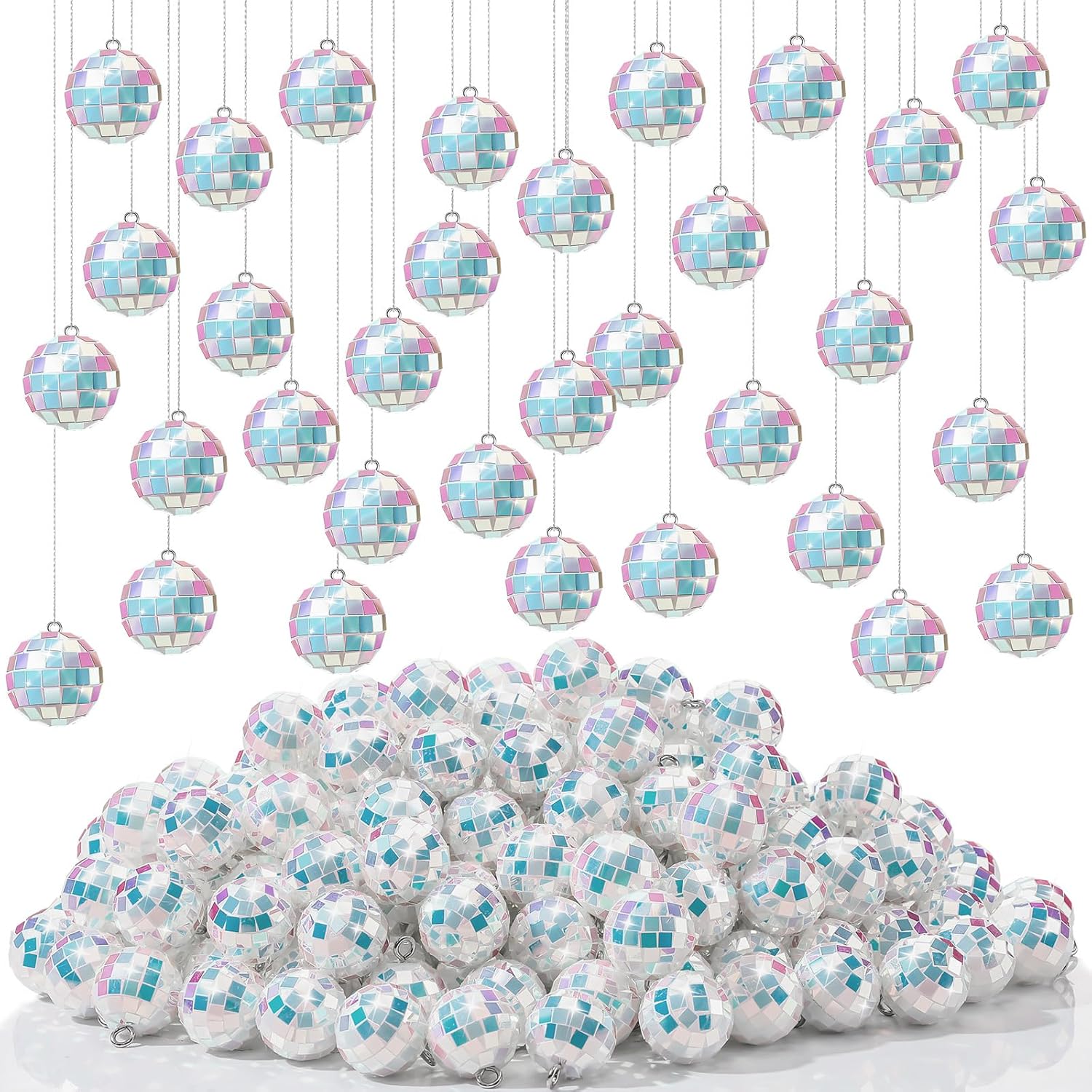 Hoolerry 200 Pcs Mirror Mini Disco Balls Ornament 1.2 Inch Mardi Gras Small Hanging Decorations Reflective Tiny Mirror Balls Ornaments for 70s 80s Disco Party, Birthday, Wedding(Laser Color)