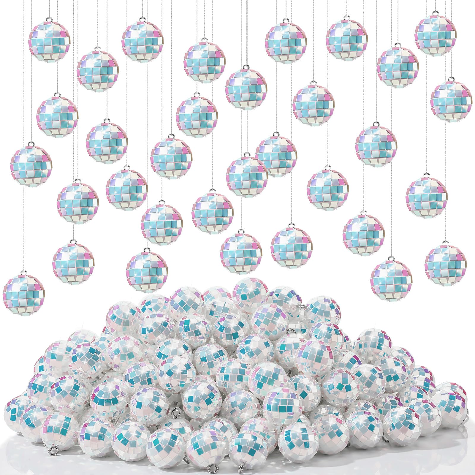Hoolerry 200 Pcs Mirror Mini Disco Balls Ornament 1.2 Inch Mardi Gras Small Hanging Decorations Reflective Tiny Mirror Balls for 70s 80s Disco Themed Party Birthday Wedding Tree(Laser Color)