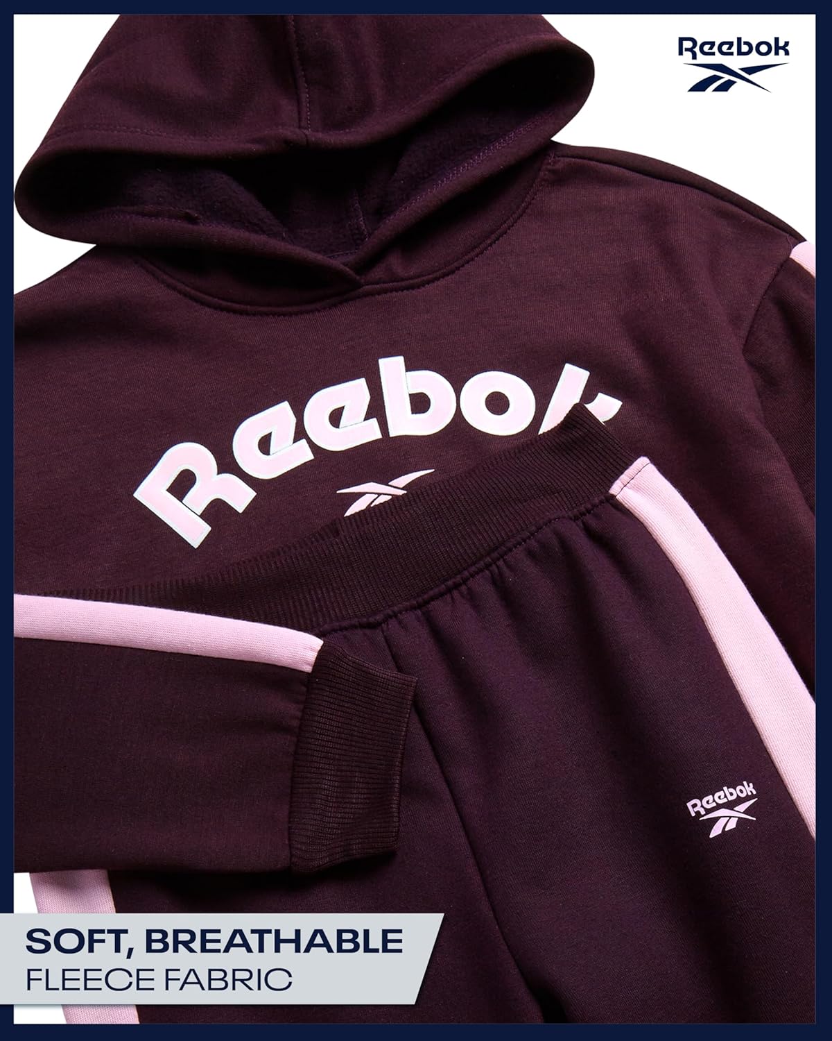 Reebok Girls Jogger Set - 2 Piece Matching Sweat Set with Pullover Hoodies and Athletic Joggers for Girls
