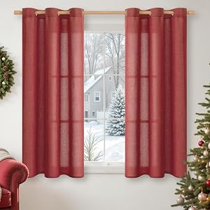 YoungsTex Burgundy Red Linen Curtains 54 Inch Length for Living Room, Light Filtering Window Drapes Semi Sheer with Bronze Grommet Privacy for Bedroom Living Room, 42 x 54 Inch, 2 Panels