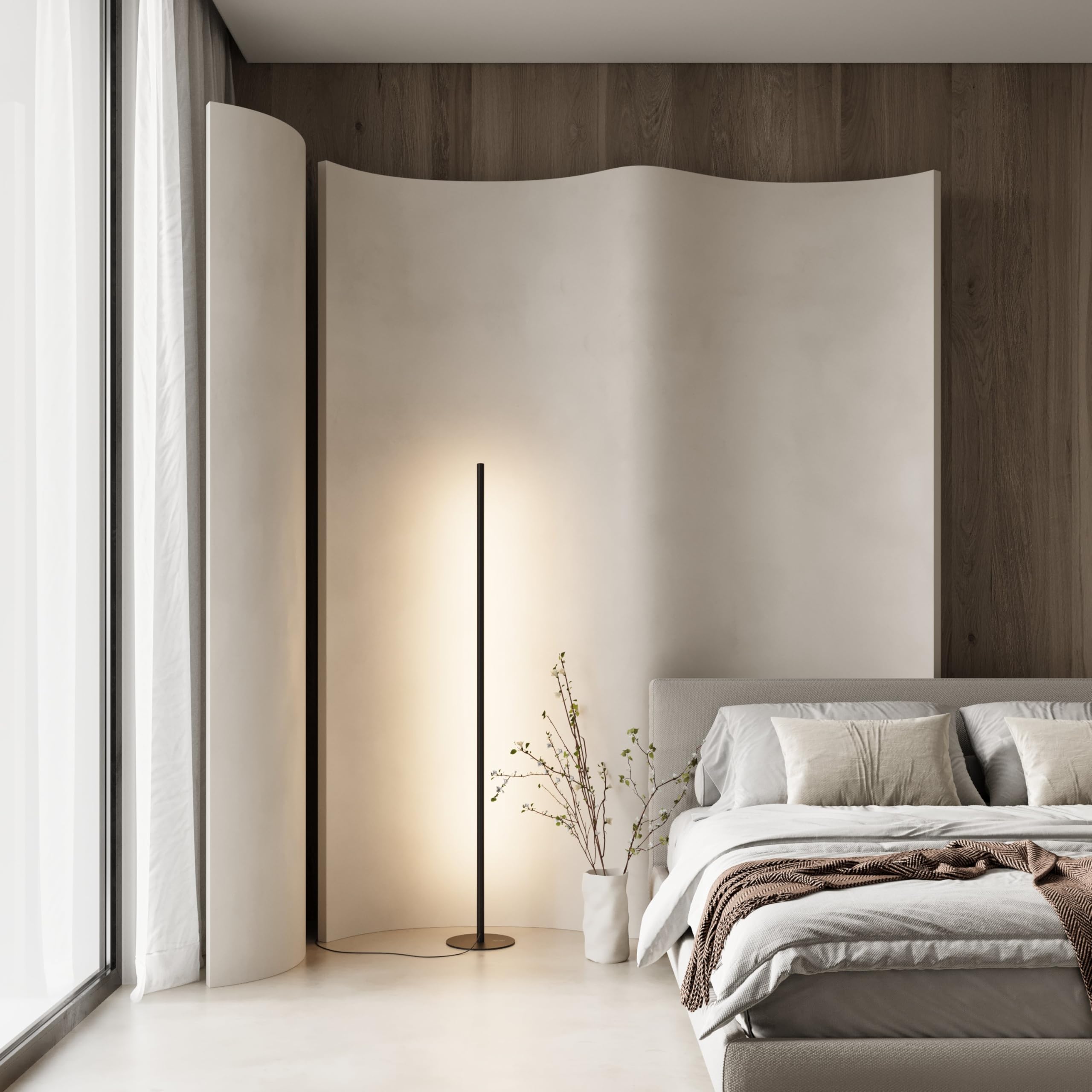 NEONA SELENE LED Stehleuchte Schwarz Stahl Dimmbar, Stehlampe mit Fernbedienung warmweiß bis kaltweiß 2700-5700K CRI 90 Drehbar 140 cm (Schwarz)