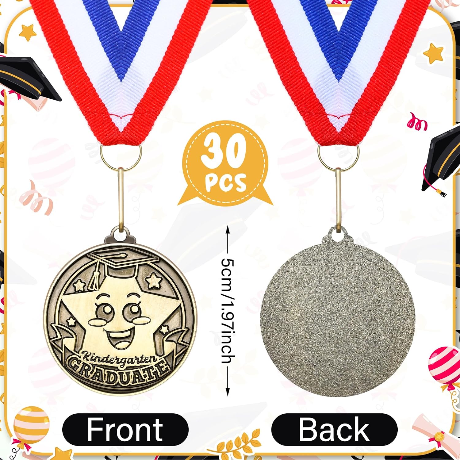 Remuuly 30/60 Pcs Kindergarten Graduation Award Medals for Kids 2'' Preschool Award Medallion with Neck Ribbon Congrats Graduation Gifts for School Student Party Favor